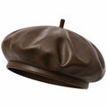 Béret taille unique brun en matière synthétique aspect cuir - style urbain