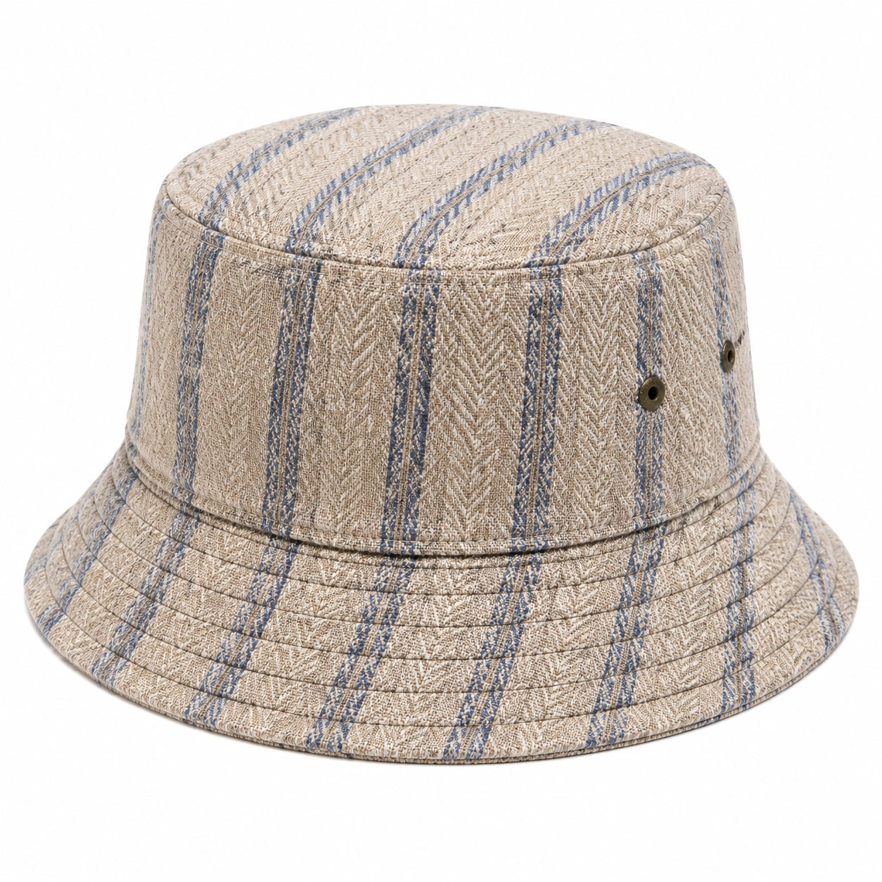 Chapeau bob taille unique en tissu beige bleu à rayures style décontracté