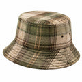 Chapeau bob taille unique en tissu tissé vert beige à carreaux avec œillets