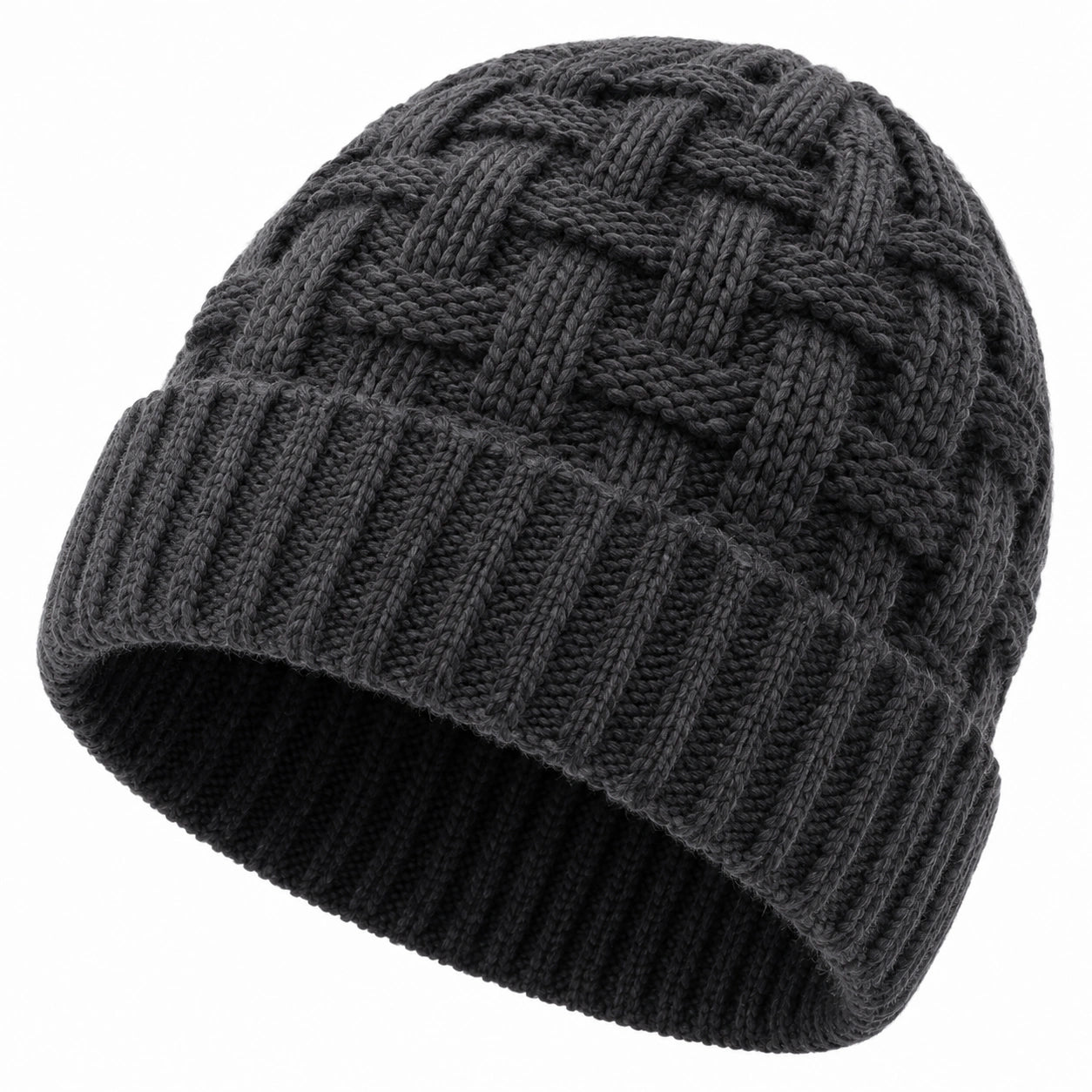 Bonnet taille unique en maille gris foncé à revers style torsadé