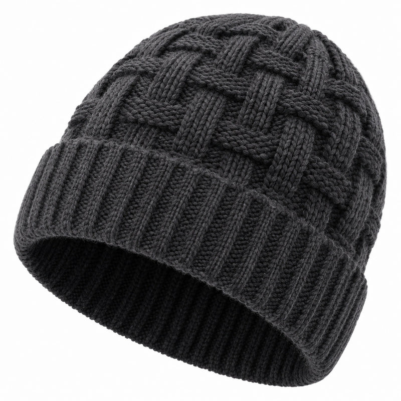 Bonnet taille unique en maille gris foncé à revers style torsadé