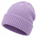 Bonnet taille unique en maille côtelée lilas à revers pour usage quotidien