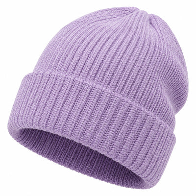 Bonnet taille unique en maille côtelée lilas à revers pour usage quotidien