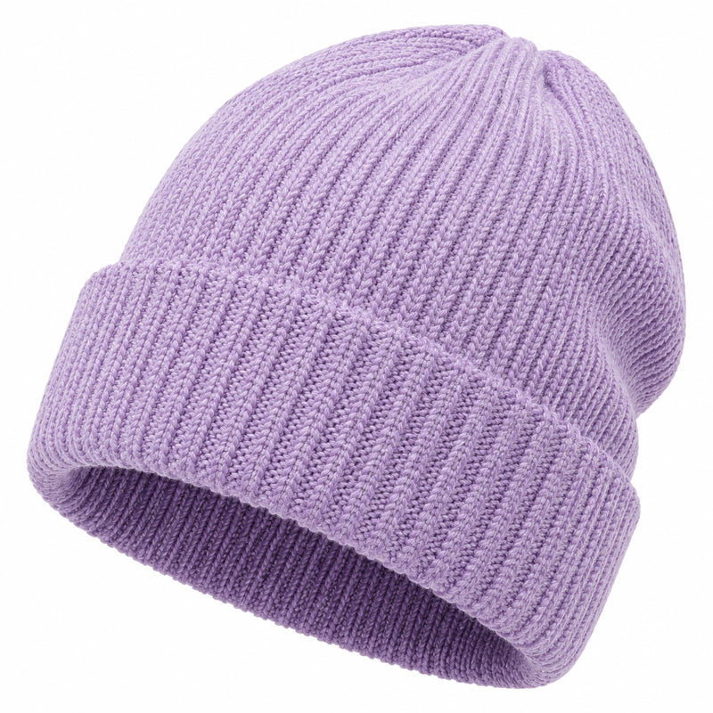 Bonnet taille unique en maille côtelée lilas à revers pour usage quotidien