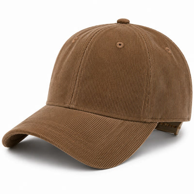 Casquette taille unique en tissu côtelé marron ajustable à visière courbée