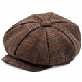Casquette gavroche taille unique en tissu marron à carreaux style vintage