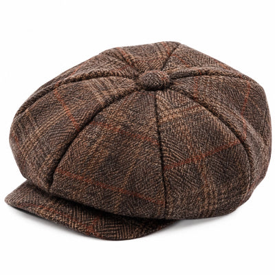 Casquette gavroche taille unique en tissu marron à carreaux style vintage