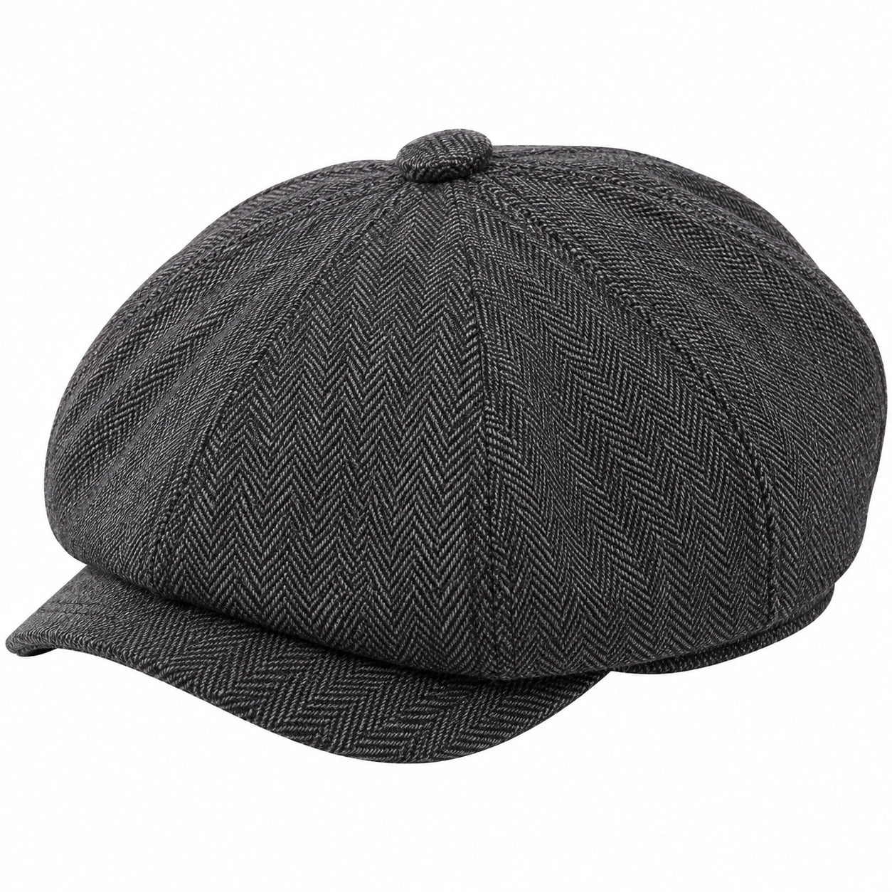 Casquette gavroche taille unique en textile gris anthracite à chevrons style rétro