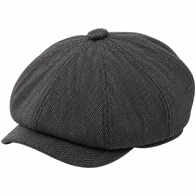 Casquette gavroche taille unique en textile gris anthracite à chevrons style rétro