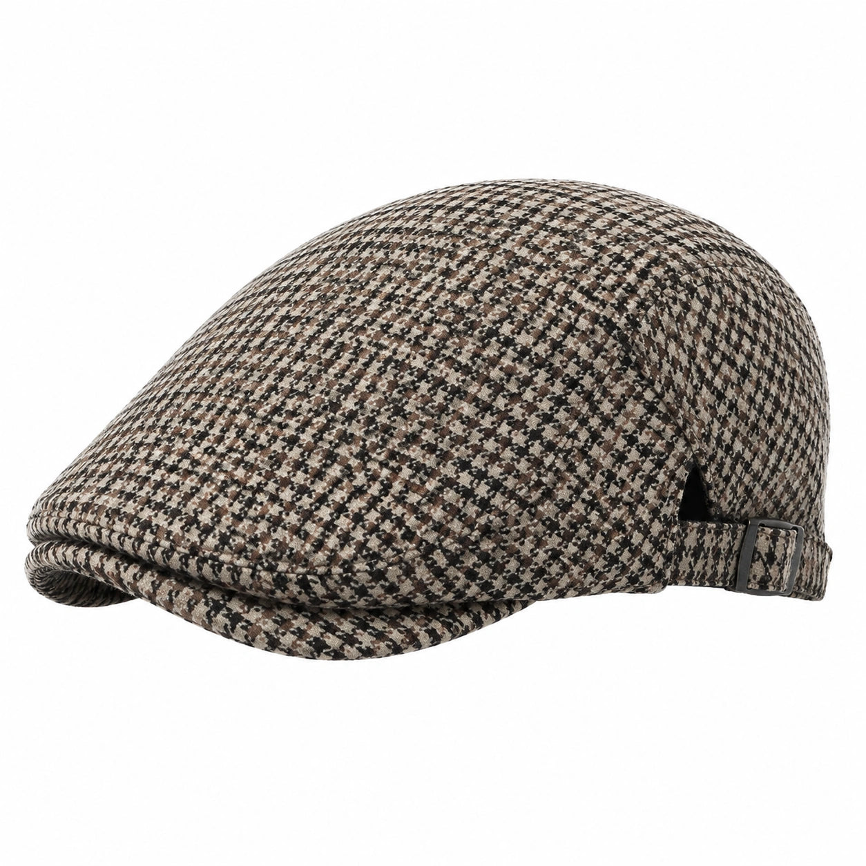Casquette plate taille unique motif pied-de-poule beige marron noir ajustable style classique