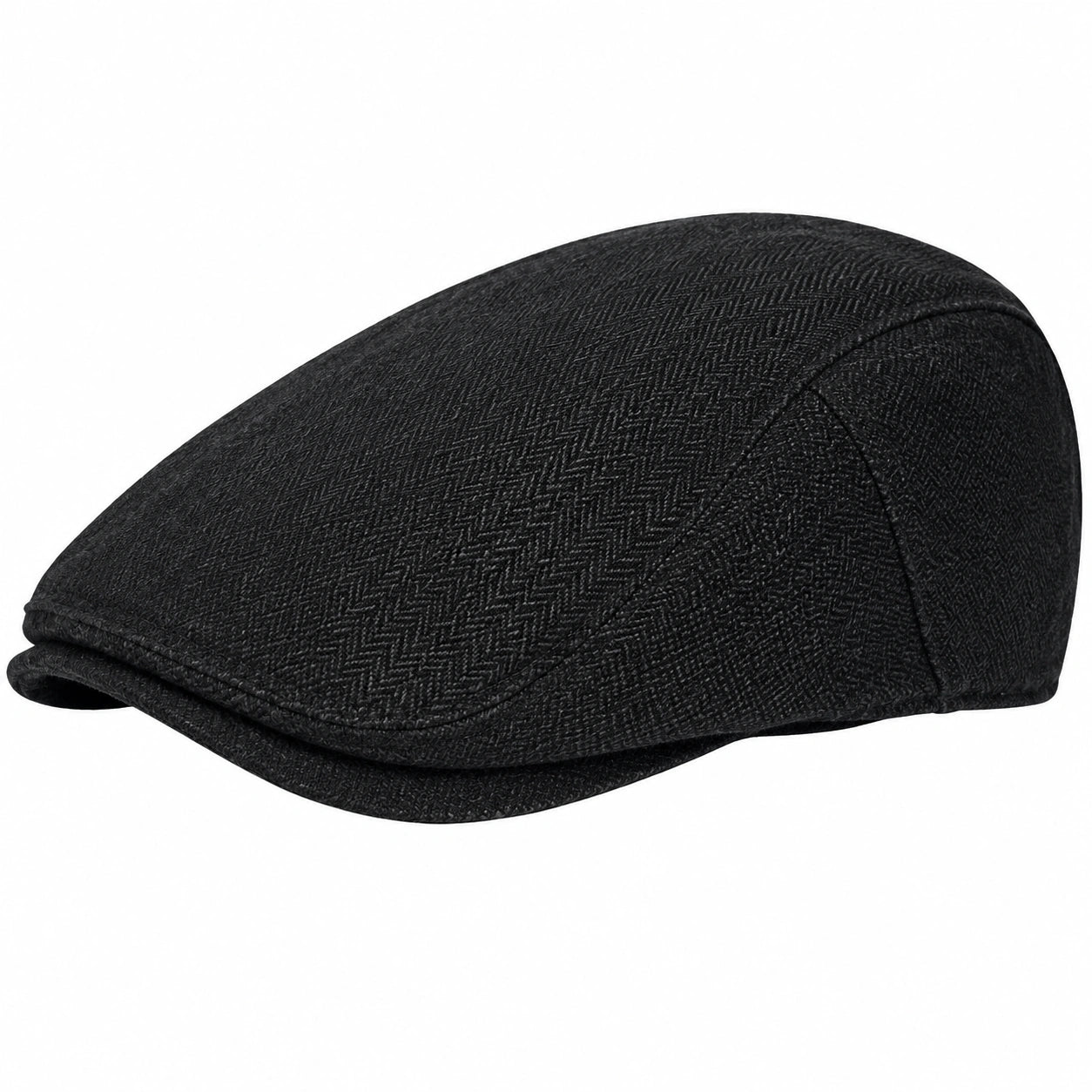 Casquette plate taille unique en tissu noir à motif chevrons style classique
