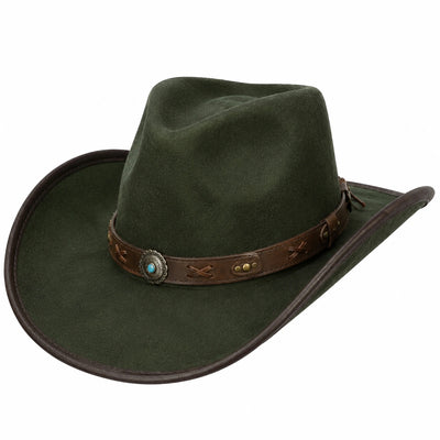 Chapeau cowboy taille unique aspect feutré vert avec bandeau marron style western