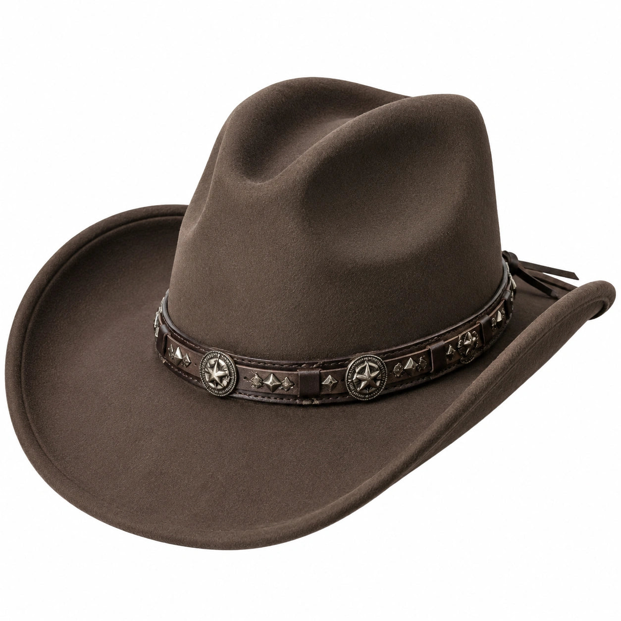 Chapeau cowboy taille unique marron aspect suédine avec bande décorative style western