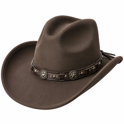 Chapeau cowboy taille unique marron aspect suédine avec bande décorative style western