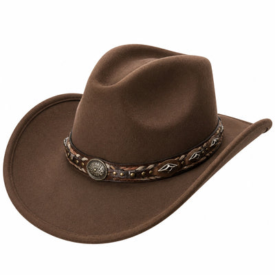 Chapeau de cowboy taille unique brun aspect feutré à bandeau décoratif
