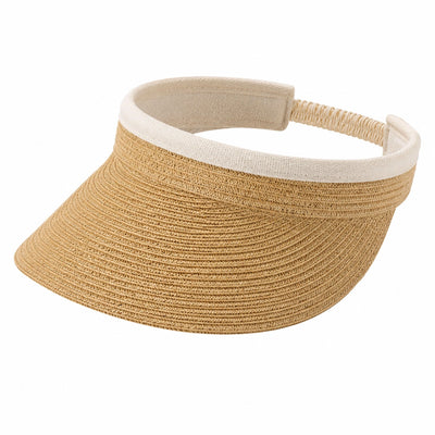 Visière taille unique en fibre tressée beige pour protection solaire ajustable